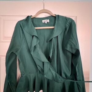 About Us Emerald Green Ruffle Wrap Blouse